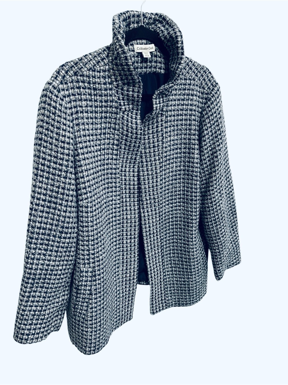 Coldwater Creek open front wool blend tweed blazer blue grey metallic Size 20/22 - Picture 2 of 12